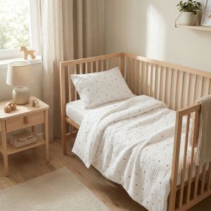 Dětské povlečení do postýlky MUŠELÍN SW KARAMELOVÁ SRDÍČKA, mušelín, 100x135cm + 40x60cm