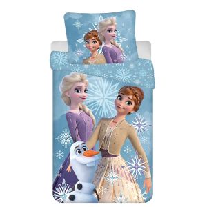 Dětské povlečení FROZEN LEDOVÉ KRÁLOVSTVÍ WHITE SNOWFLAKE, modré, bavlna hladká, 140x200cm + 70x90cm