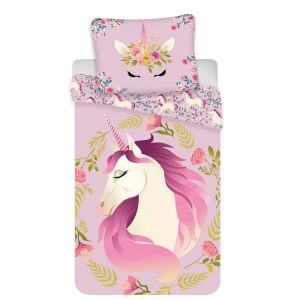 Dětské povlečení JEDNOROŽEC FLOWER, růžové, bavlna hladká, 140x200cm + 70x90cm 