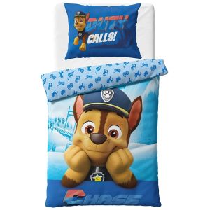 Dětské povlečení TLAPKOVÁ PATROLA POLICISTA CHASE, modré, bavlna hladká, 140x200cm + 70x90cm 