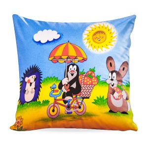 Dětský povlak na polštářek KRTEK A JAHŮDKY (Krteček), žluto-modrý, 40x40cm