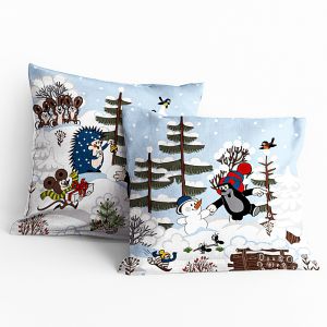 Dětský polštářek KRTEK A ZIMA (Krteček), bílý, 40x40cm