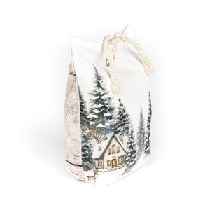 Dveřní zarážka / vánoční dekorace, zasněžené chaloupky a stromečky, bílá 22x23cm