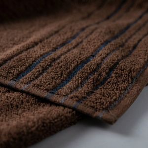 Froté ručník ZARA, tmavě hnědý s proužkovanou bordurou, 40x60cm