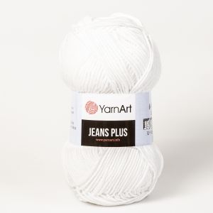 Pletací / háčkovací příze YarnArt JEANS PLUS 62 bílá, jednobarevná, 100g/160m