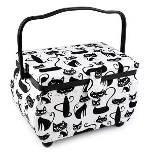 Kazeta / košík na šití, čalouněný s uchem, 790103/1, černobílé kočky, 16 x 26,5 x 17,5cm