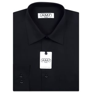 Pánská košile AMJ jednobarevná JDP017, černá, dlouhý rukáv, prodloužená délka