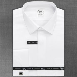 Pánská košile AMJ na manžetové knoflíčky, bílá s vetkávaným vzorem VDA838MK, dlouhý rukáv