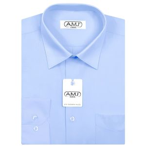Pracovní modrá pánská košile PRO ŘIDIČE / DO UNIFORMY jednobarevná, dlouhý rukáv (regular + slim-fit + prodloužená délka)
