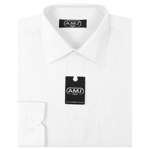 Pánská košile AMJ jednobarevná VD261, fil-á-fil, bílá, dlouhý rukáv