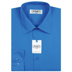 Pánská košile AMJ jednobarevná JDP089, modrá, dlouhý rukáv, prodloužená délka