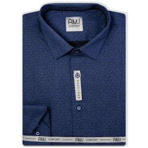 Pánská košile AMJ bavlněná, tmavě modrá hadí vzor VDBR1216, dlouhý rukáv (regular + slim-fit)