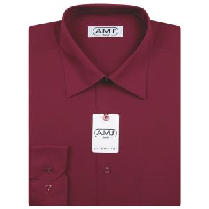 Pánská košile AMJ jednobarevná JD006, vínová, dlouhý rukáv