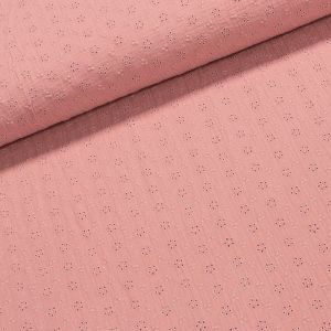 Košilovina / fáčovina 8514-007 double, růžová vyšívaná, dvojitá gázovina, š.135cm (látka v metráži)