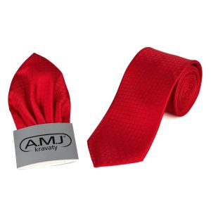 Kravata pánská s kapesníčkem AMJ, kostičkovaná, KK0549, červená