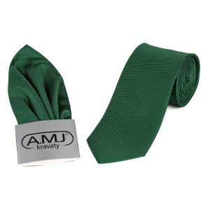 Kravata pánská s kapesníčkem AMJ, kostičkovaná, KK0552, tmavě zelená