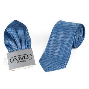 Kravata pánská s kapesníčkem AMJ, puntíkovaná, KK0563, modrá