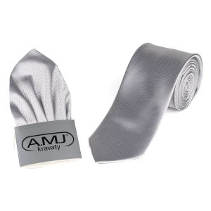 Kravata pánská s kapesníčkem AMJ, tečkovaná, KK0548, šedá