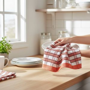 Kuchyňské utěrky EGYPTSKÁ BAVLNA 19, lososové střední káro, 3 kusy, 50x70cm