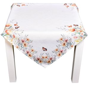 Kuchyňský ubrus CYH6102 TISK, luční květy s motýlky, losové květy, bílá 85x85cm (čtverec) 