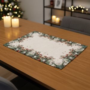 Kuchyňský ubrus / prostírání vánoční CYH6024GC, vánoční ozdoby s jehličím, béžovo-zelená 30x45cm (obdélník) 