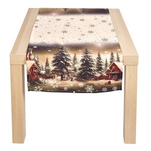 Kuchyňský ubrus štola CYH6019R, zasněžená krajinka, hnědá, 40x140cm (obdélník) 