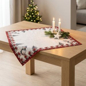 Kuchyňský ubrus vánoční CYH5933GC, sněhulák, vínová 85x85cm (čtverec) 