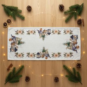 Kuchyňský ubrus vánoční CYH6060C, skřítek s lucernou, béžová 40x90cm (obdélník) 