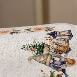 Kuchyňský ubrus / štola vánoční CYH6060C, skřítek s lucernou, béžová 40x140cm (obdélník) 