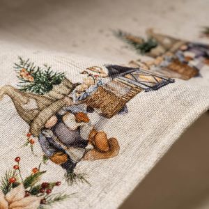 Kuchyňský ubrus vánoční CYH6060C, skřítek s lucernou, béžová 120x140cm (obdélník) 