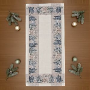 Kuchyňský ubrus vánoční CYH6064C, domečky, béžovo-zelená 40x90cm (obdélník) 