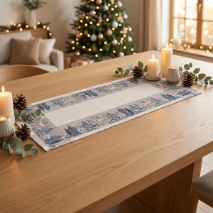 Kuchyňský ubrus vánoční CYH6064C, domečky, béžovo-zelená 40x90cm (obdélník) 