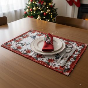 Kuchyňský vánoční ubrus / prostírání CYH5933GC, sněhulák, vínová, 30x45cm (obdélník) 