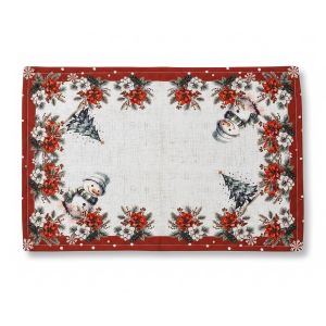 Kuchyňský vánoční ubrus / prostírání CYH5933GC, sněhulák, vínová, 30x45cm (obdélník) 