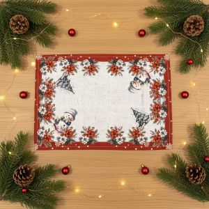 Kuchyňský vánoční ubrus / prostírání CYH5933GC, sněhulák, vínová, 30x45cm (obdélník) 