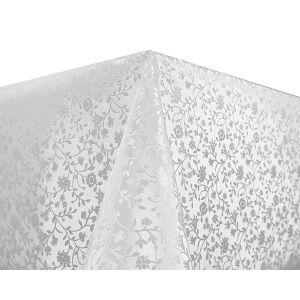 Luxusní ubrus PVC s textilním podkladem PEARL ZG-6233A, květinový damaškový vzor, bílá, š.140cm (metráž)