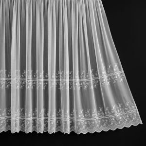 Organzová záclona 521/601, vyšívaný květinový motiv, s bordurou, bílá (více výšek, v metráži)