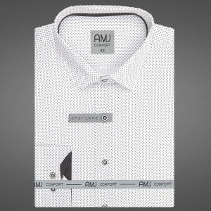 Pánská košile AMJ bavlněná, bílá, tmavě šedá kohoutí stopa, VDBR1239, dlouhý rukáv (regular + slim-fit)
