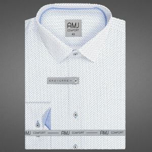 Pánská košile AMJ bavlněná, bílá, světle a tmavě modré vlnky, VDBR1240, dlouhý rukáv (regular + slim-fit)
