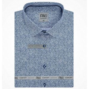 Pánská košile AMJ bavlněná, modro-bílé květinové ornamenty VKBR1195, krátký rukáv (regular + slim fit)