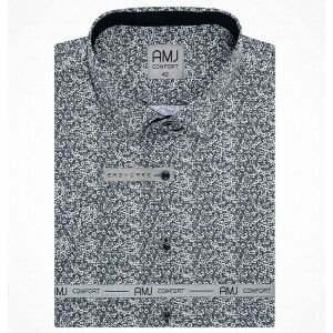 Pánská košile AMJ bavlněná, šedo-bílá hadí vzor VKBR1202, krátký rukáv (regular + slim fit)