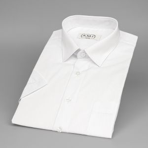 Pánská košile AMJ jednobarevná JKP018, bílá, krátký rukáv, prodloužená délka