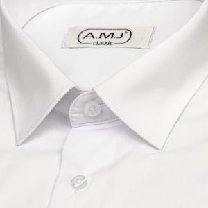 Pánská košile AMJ jednobarevná JKP018, bílá, krátký rukáv, prodloužená délka