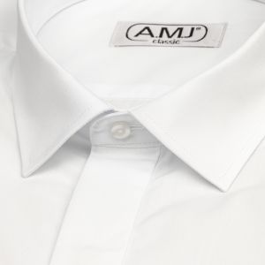 Pánská košile AMJ na manžetové knoflíčky, bílá JDA018MK, dlouhý rukáv