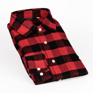 Pánská košile LUIZ BRUNO 173 flanelová, červeno-černá kostka, dlouhý rukáv, regular fit