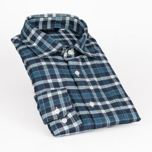 Pánská košile LUIZ BRUNO 170 flanelová, modré káro, dlouhý rukáv, regular fit