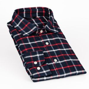 Pánská košile LUIZ BRUNO 171 flanelová, modro-červené káro, dlouhý rukáv, regular fit