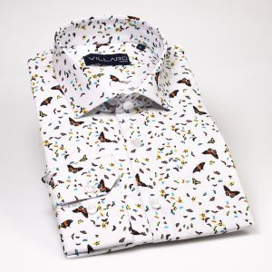 Pánská košile MMER bavlněná, bílá vzorovaná 6163DSL/B, dlouhý rukáv, slim fit