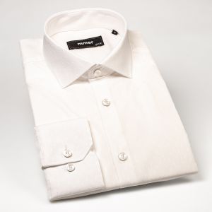 Pánská košile MMER bavlněná, smetanová vzorovaná E008DSL/B, dlouhý rukáv, slim fit