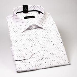 Pánská košile MMER bavlněná, bílá vzorovaná E083DSB/B, dlouhý rukáv, slim fit
